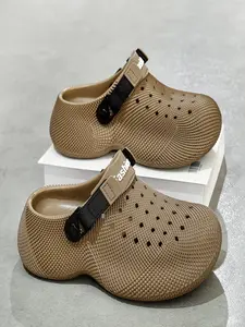 Women Grid Textured Hollow Out Clogs Flatform Thick Platform Non Slip EVA Water Shoes Breathable Casual Indoor Outdoor Beach Walking Slippers