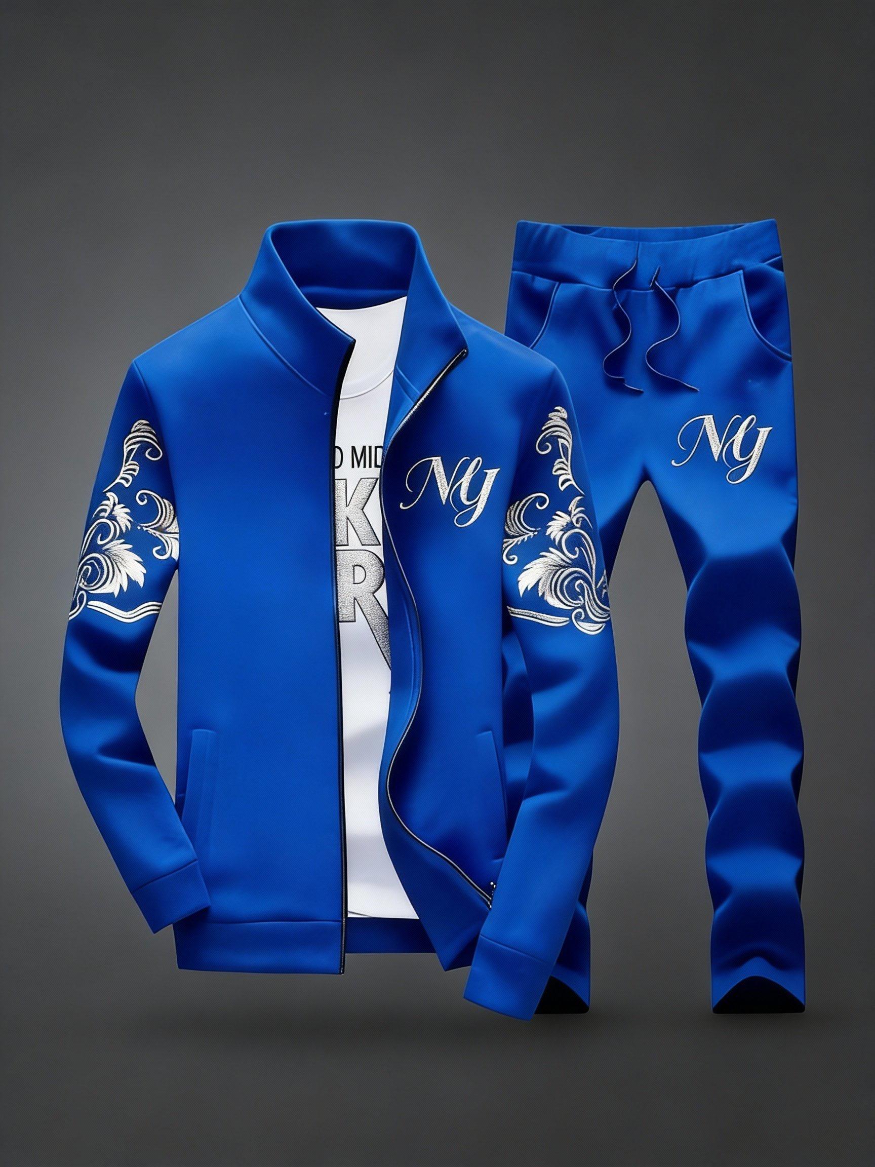 Stylish Men's Embroidery Stand Collar Tracksuit - Full Zip 2-Piece Casual Sportswear for Daily Leisure & Casual Outfits