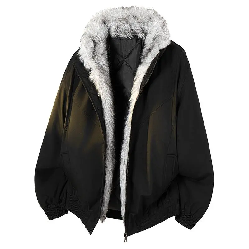 Autumn And Winter Fur Collar Cotton Jacket Men Thicken Warm Pilot Coat with Faux Fur Lining for Cold Weather