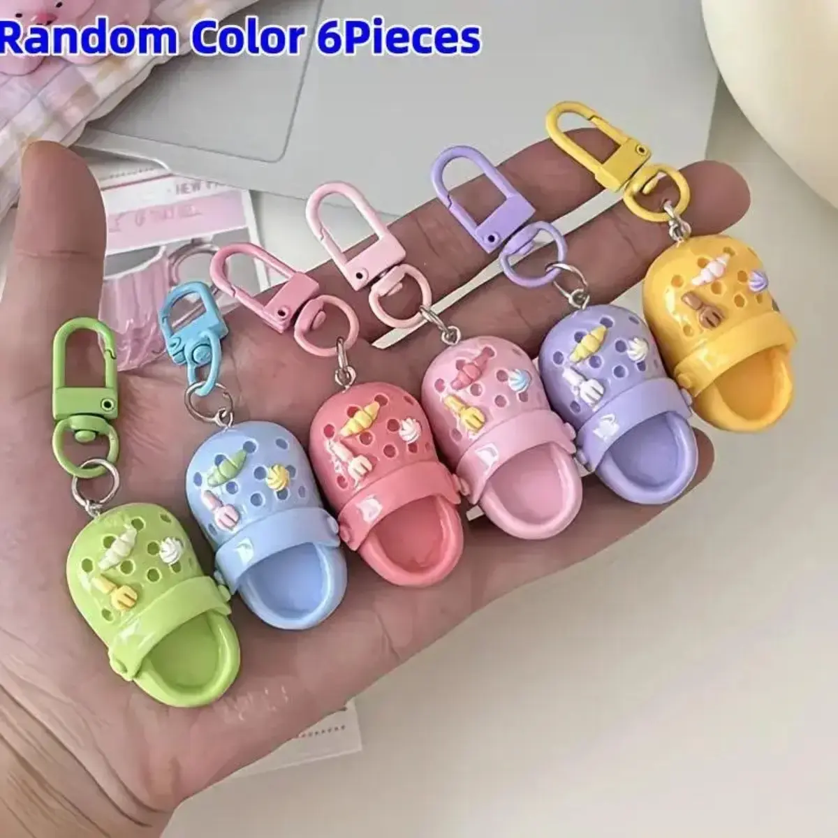 6-Pack Cute Resin Keychains, Sports & Outdoor Accessory Set with Creative Slide Buckle for Daily Use Bags, Backpack Charms