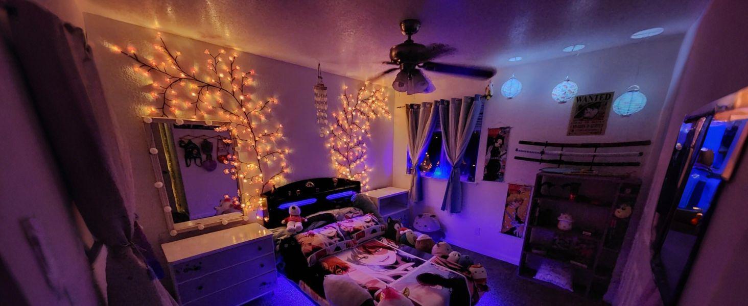 BASIC SUPPLY DIY Cherry Enchanted Willow Vine Lights,4 FT 48 LED Cherry Blossom Lights with Remote Timer,8 Lighting Modes,LED Tree Branch Light for Wall,Cherry Blossom Wall Decor for Bedroom Living Room Window