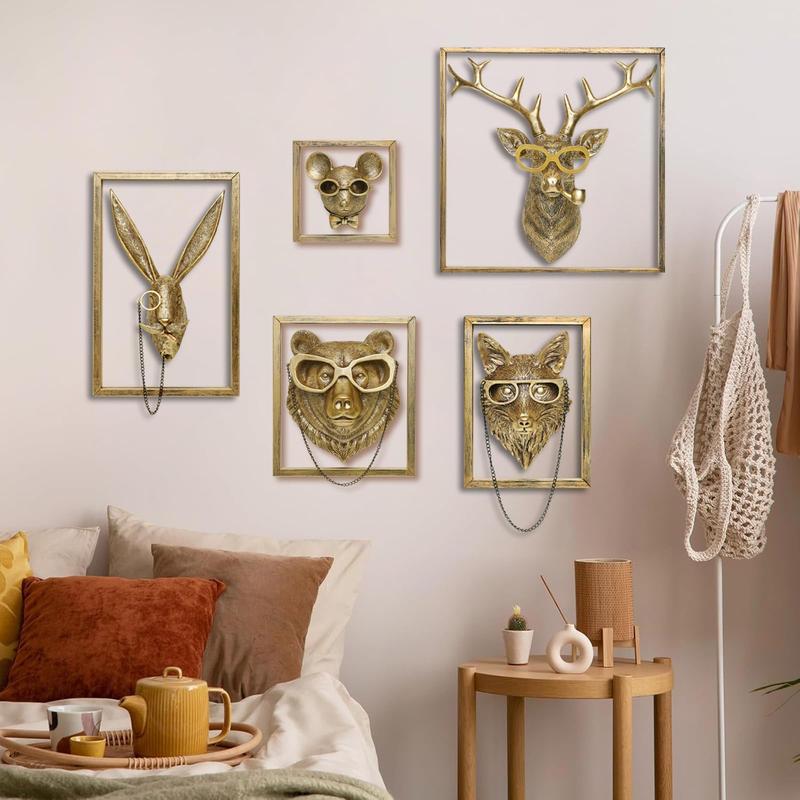 Animal Head Wall Decor, 1 Count Resin Animal Head Wall Hanging Ornament with Frame, Wall Art Decor for Home Living Room Bedroom Office
