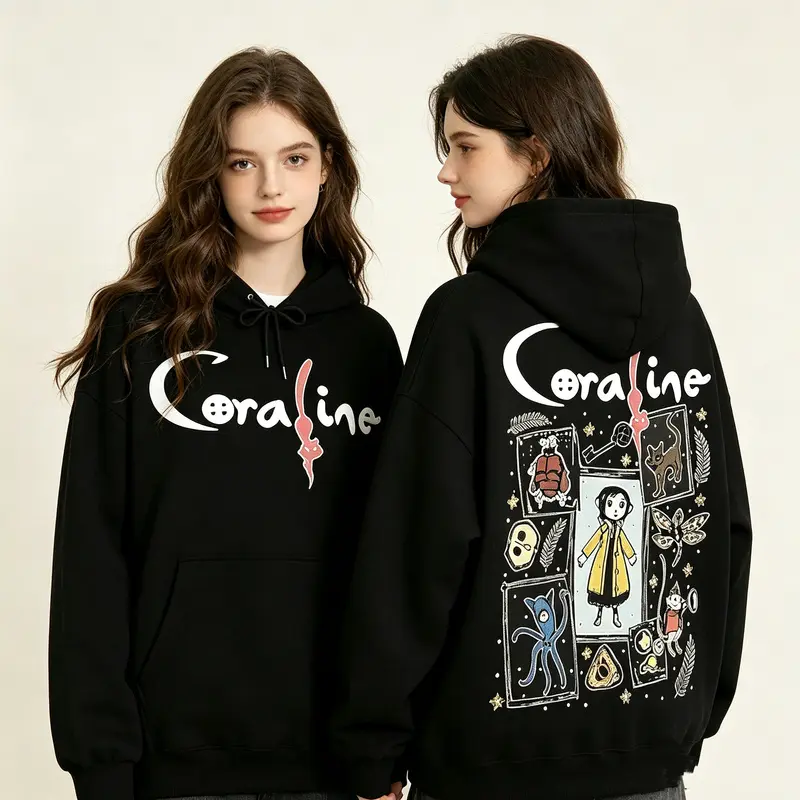Women's Coraline Graphic Hoodie Sweatshirt - Double-Sided Classic Pullover, Comfortable Outerwear for Party, Thanksgiving, back to  school , Hoodies For Women, Baggy, Casual O otd, Graphic Pr