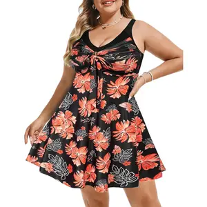 Women's Two Piece Swim Dress, Plus Size Tankini Swimsuit, Modest Tummy Control Swimwear with Boyshorts