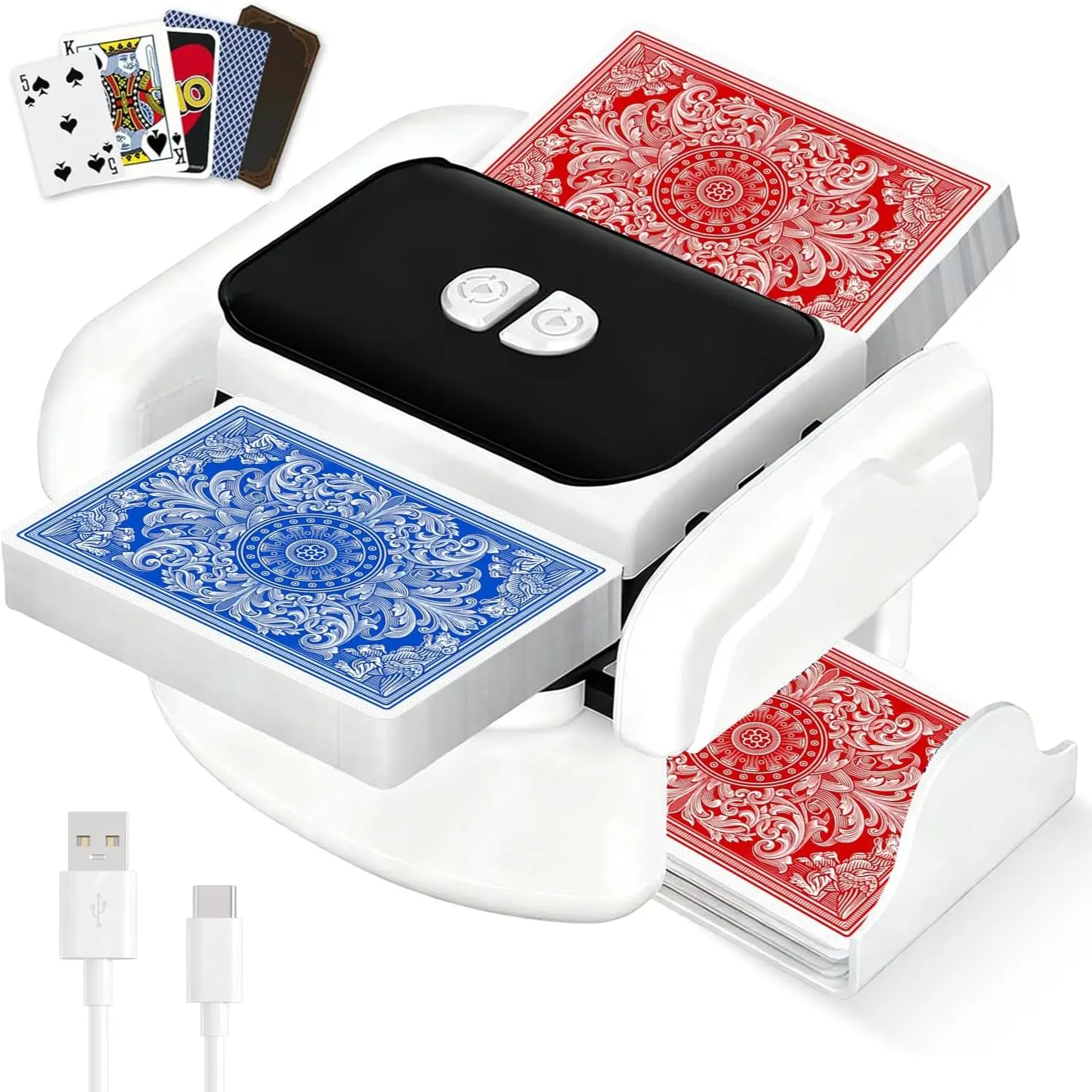 Automatic Card Shuffler for 1-2 Decks, Low Noise Rechargeable, Quick Shuffle, Suitable for Various Card Types, Uno, Blackjack Party Use