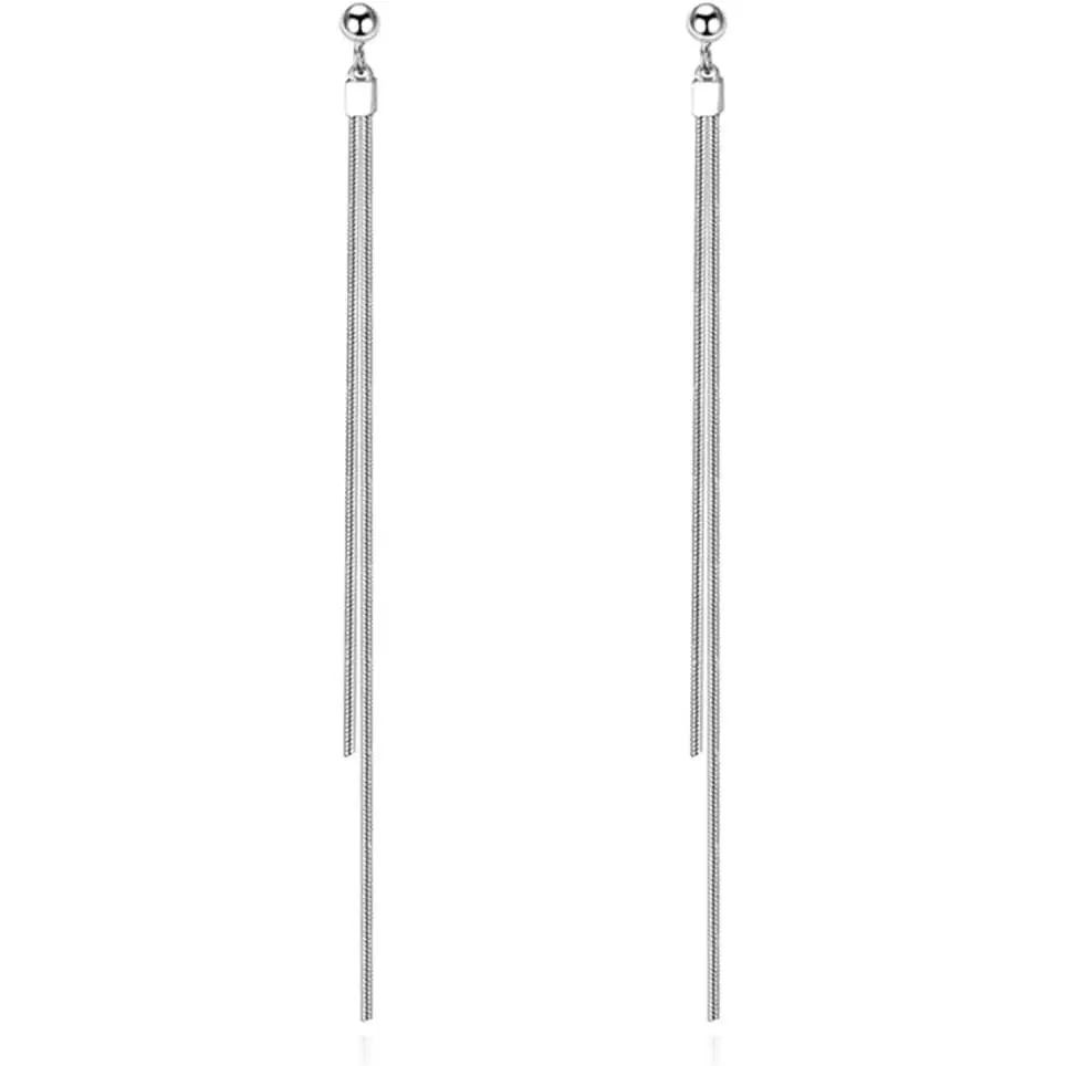 Women's Minimalist 925 Sterling Silver Tassel Chain Long Dangle Drop Earrings for Teen Girls