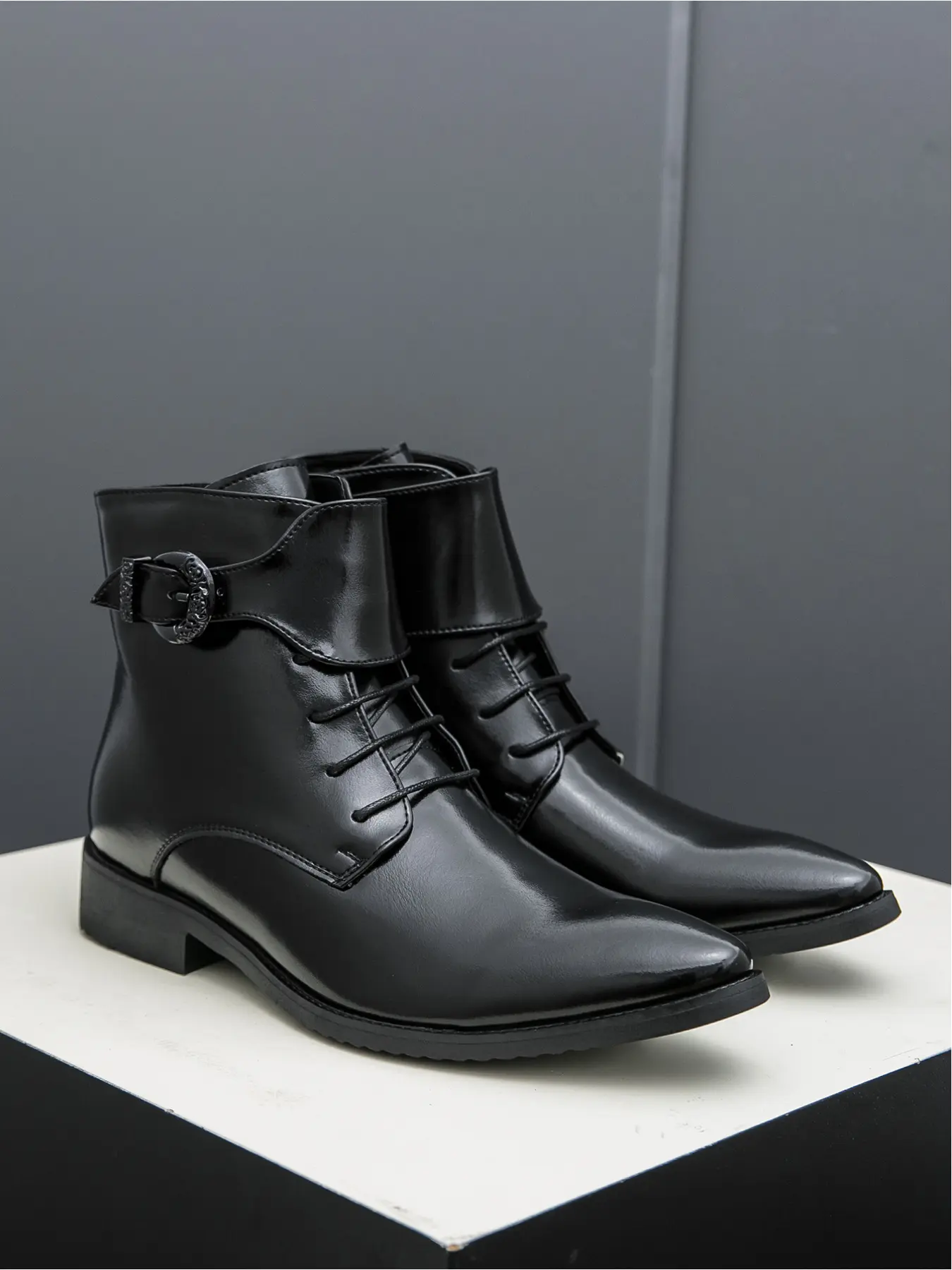 Vintage Brown Engraved Metal Buckle Pointed Men Ankle Boots, Matte Soft Leather For Dinner Cocktail Light Formal Occasions