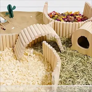 Interactive Hamster Playpen with Soft Ladder and Swing Toy, Easy Installation, Natural Wood Material, Wooden Hamster Cage, Suitable for Most Small Pets, Hamster Enclosure, Hamster Cage Habitat