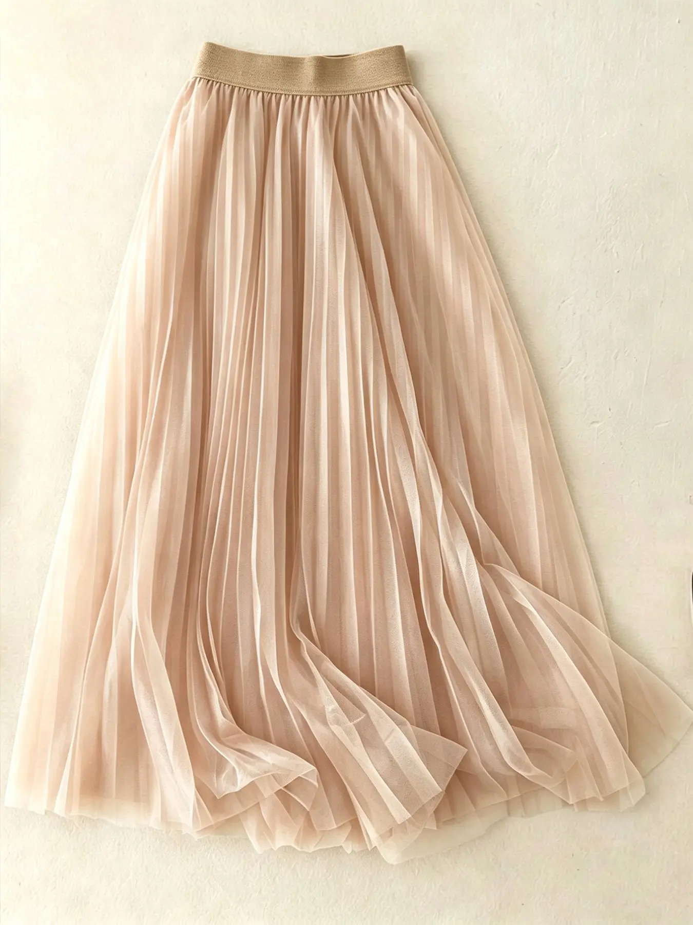 Women's Solid Color Tape Waist Pleated Tulle Skirt, Elegant Fashion A Line Skirt for Party Dating Wear, Ladies Bottoms for All Seasons