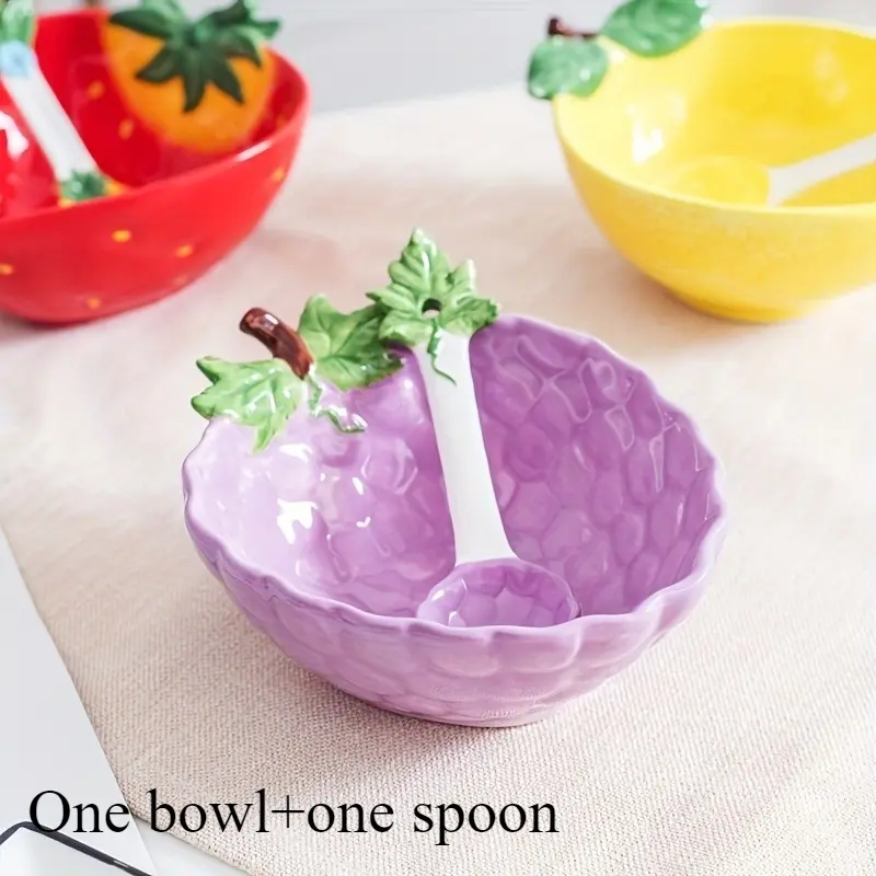 2 pieces/set - [one bowl+one spoon] high-quality lemon shaped ceramic bowl - heat-resistant fruit bowl, suitable for fruits, salads, desserts, pasta, cookies, perfect for family dining, kitchen decoration, Christmas, Thanksgiving, Halloween gift giving