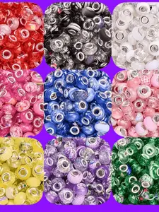 30 pieces of 9*14mm, 9 styles of colorful mixed resin European-style large hole beads, spacer beads, rhinestone craft beads for DIY jewelry making, necklaces, bracelets, and craft beads, DIY Beading Accessories
