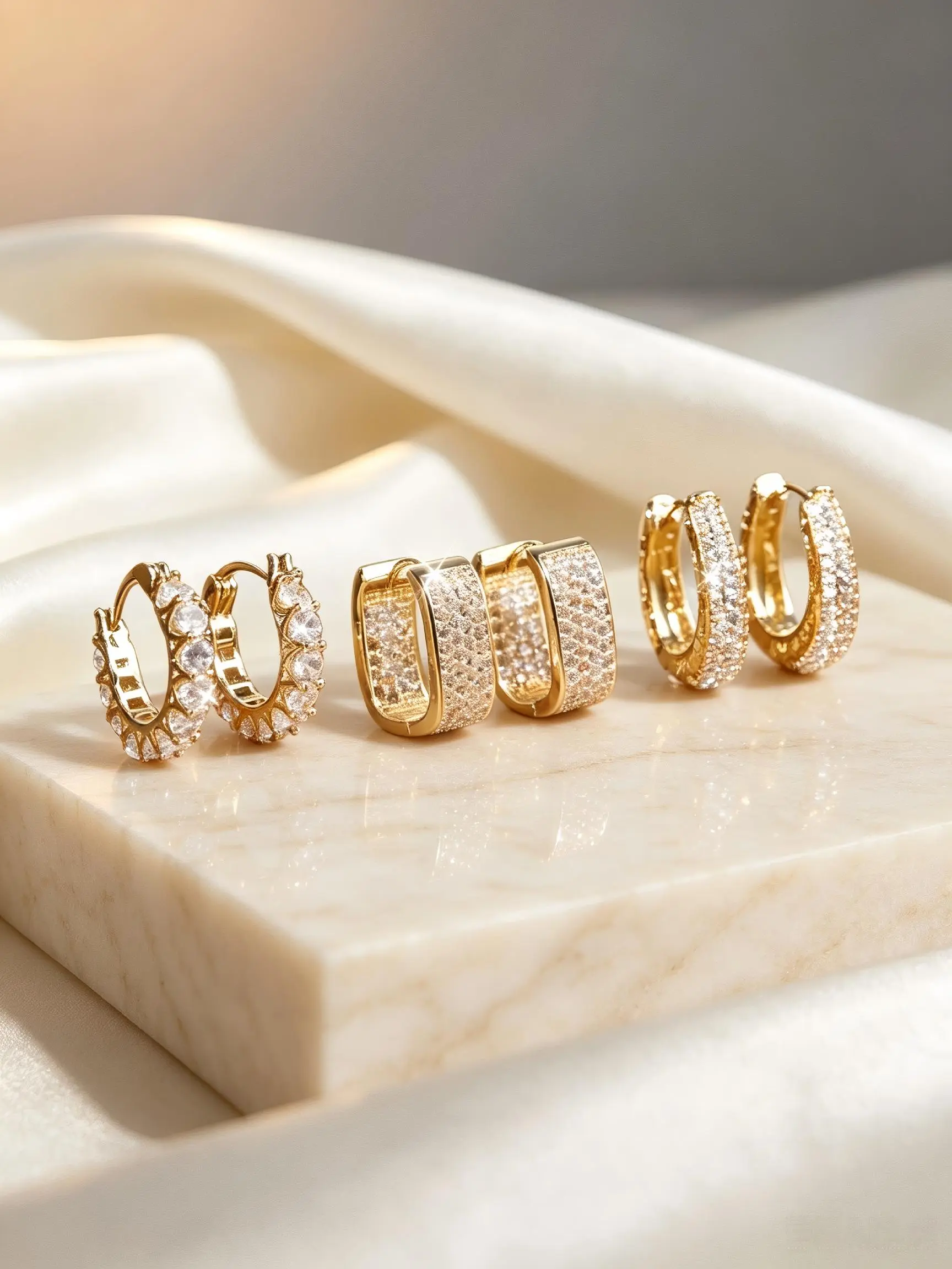 Exquisite 3-Pair Gold Plated Layered Hoop Earring Set for Women, Geometric and Round Huggie Earrings with Hinged Clasps