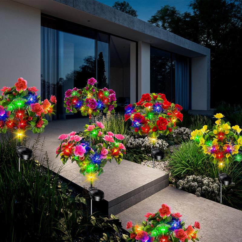 4-Pack Solar Lights, perfect as gifts for mothers. Outdoor waterproof azalea solar lights, solar azalea flower lights, outdoor garden decorations, courtyard outdoor solar lights, Independence Day decorations, and outdoor decorative items.