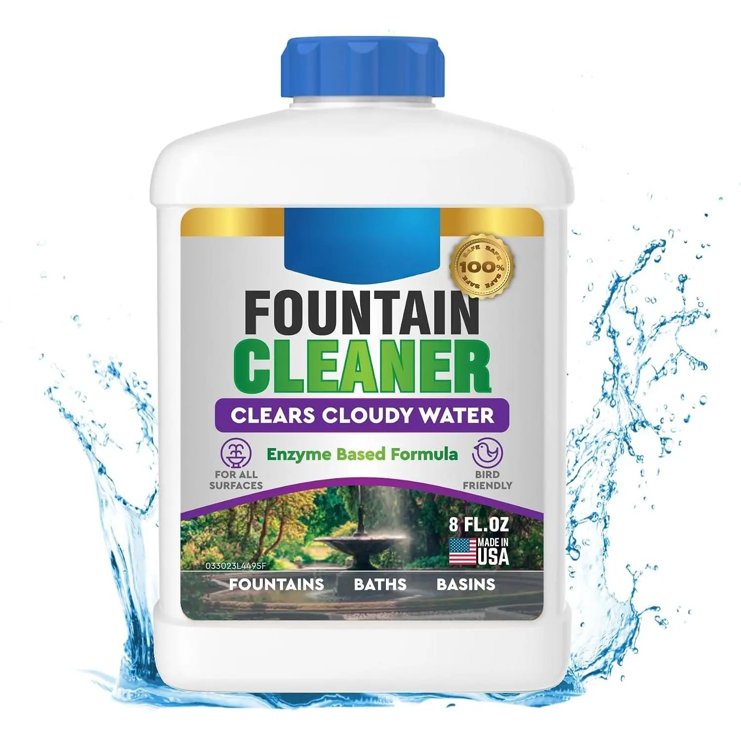 Outdoor Fountain Cleaner and Water Clarifier  (8oz) |  and Safe for Birds, Clears and  Water, Cleans Waterfalls and Water Features, Approved for Stone and Metal