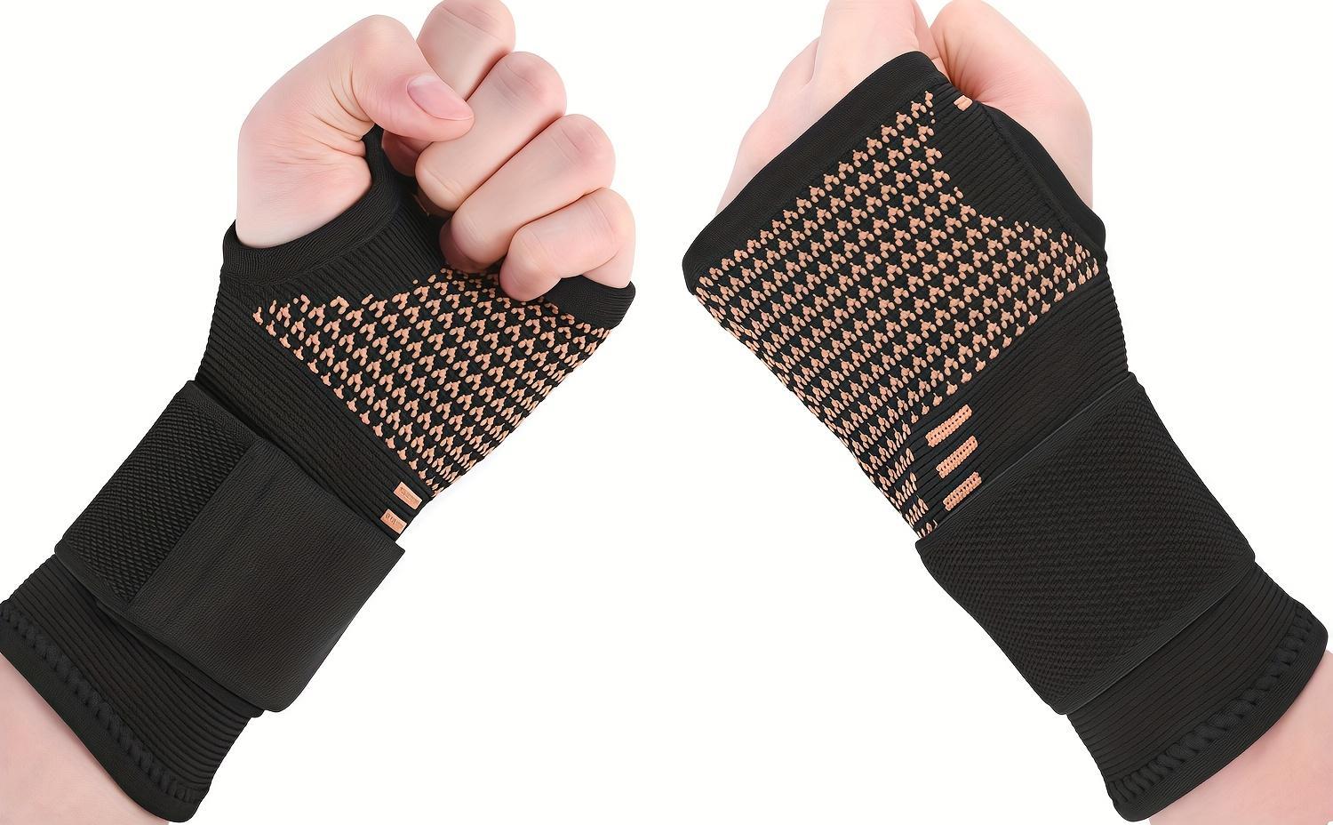 2-Pack Copper Fiber Wrist Compression Gloves, Adjustable Breathable Mesh Wrist & Hand Support for Men & Women, Ideal for Sports & Daily Wear