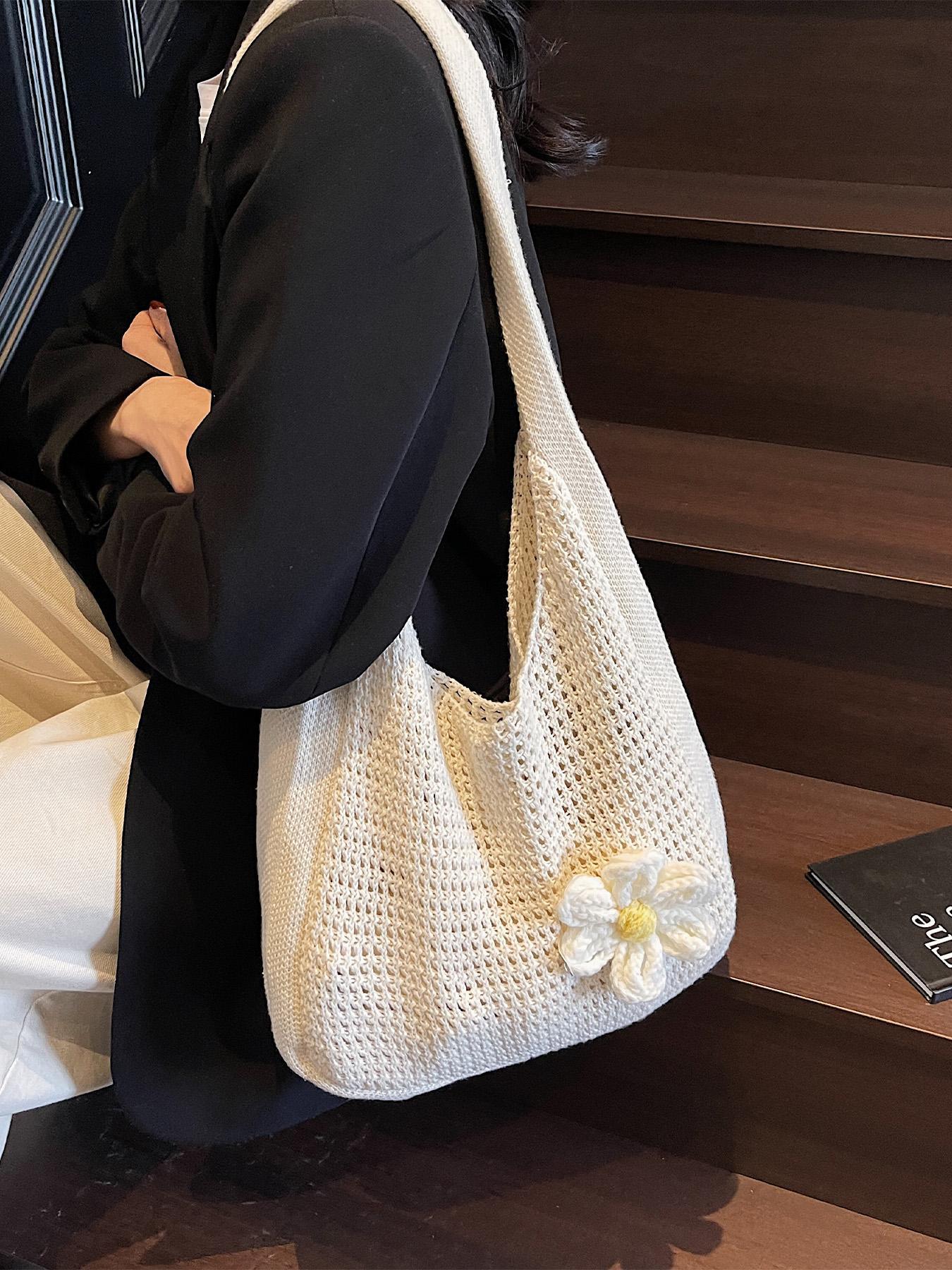 Women's Solid Color Straw Bag with Flower Decor, Fashionable Crochet Shoulder Bag Crossbody for Daily Used, Casual Trendy Versatile High-quality Daily Commuting Bag, Stylish Versatile Bag, Casual Trendy Purses Women's Solid Color Straw Bag with Flower Decor, Fashionable Crochet Shoulder Bag Crossbody for Daily Used, Casual Trendy Versatile High-quality Daily Commuting Bag, Stylish Versatile Bag, Casual Trendy Purses