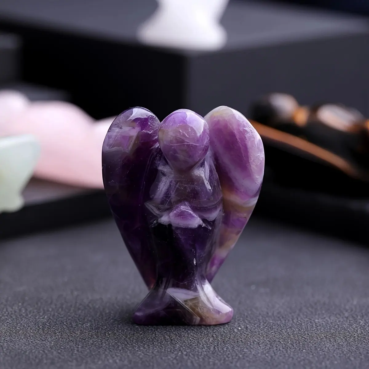 Natural Crystal Guardian Angel Statue, Rose Quartz Amethyst Healing Stone, Gothic Halloween Decor, Indoor Outdoor Use, Home Decoration Gift