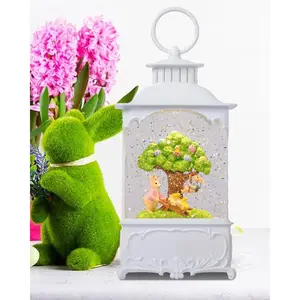 Easter Bunny Snow Globe for Easter Decorations, Pushing a Chick Cart and Climbing A Egg Tree Design with Lighting Functions,USB or  Operated.