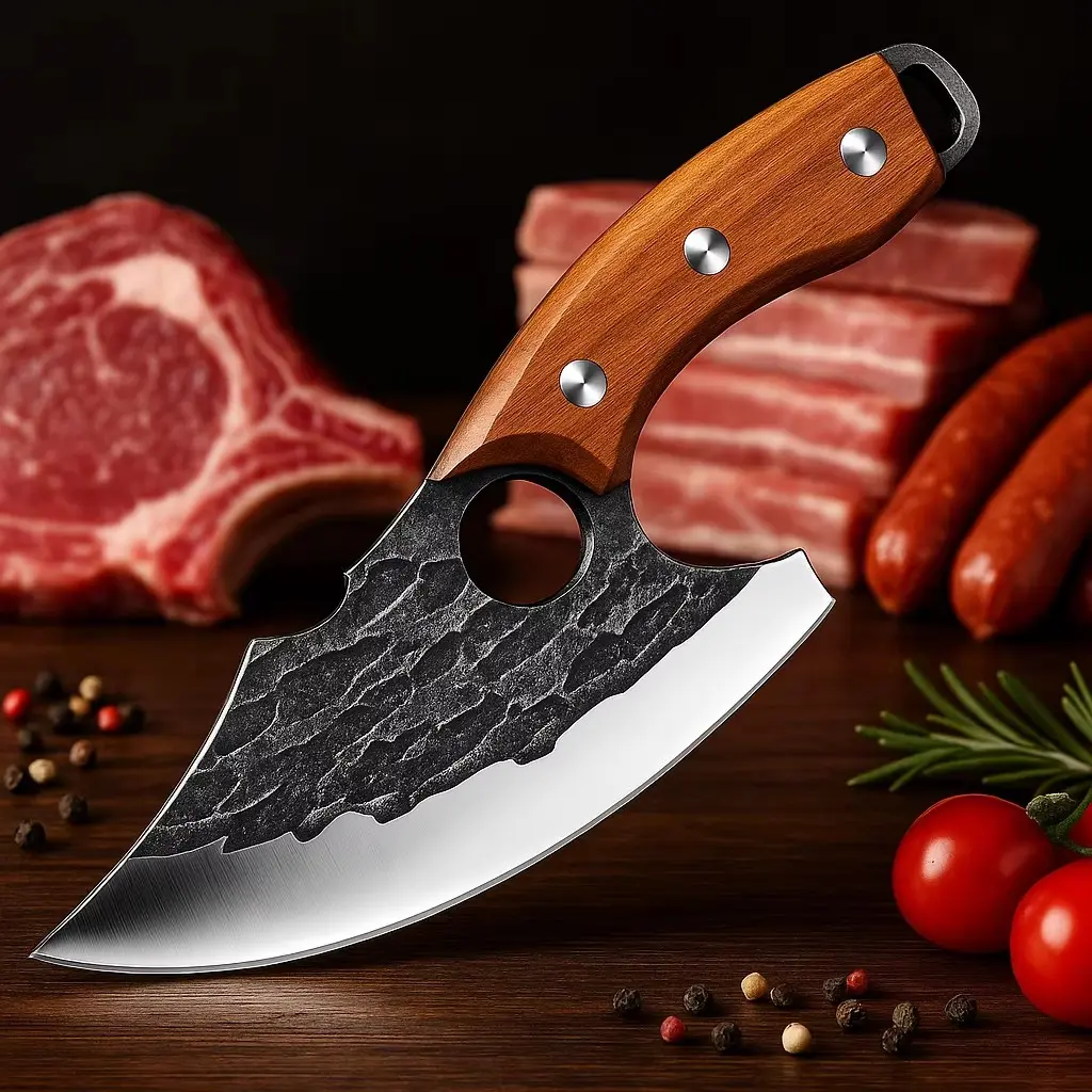 2026 model kitchen knife, with wooden handle providing a comfortable grip, stainless steel small curved knife, sharp blade fruit knife, and multi-functional kitchen knife set, Cooking Knives