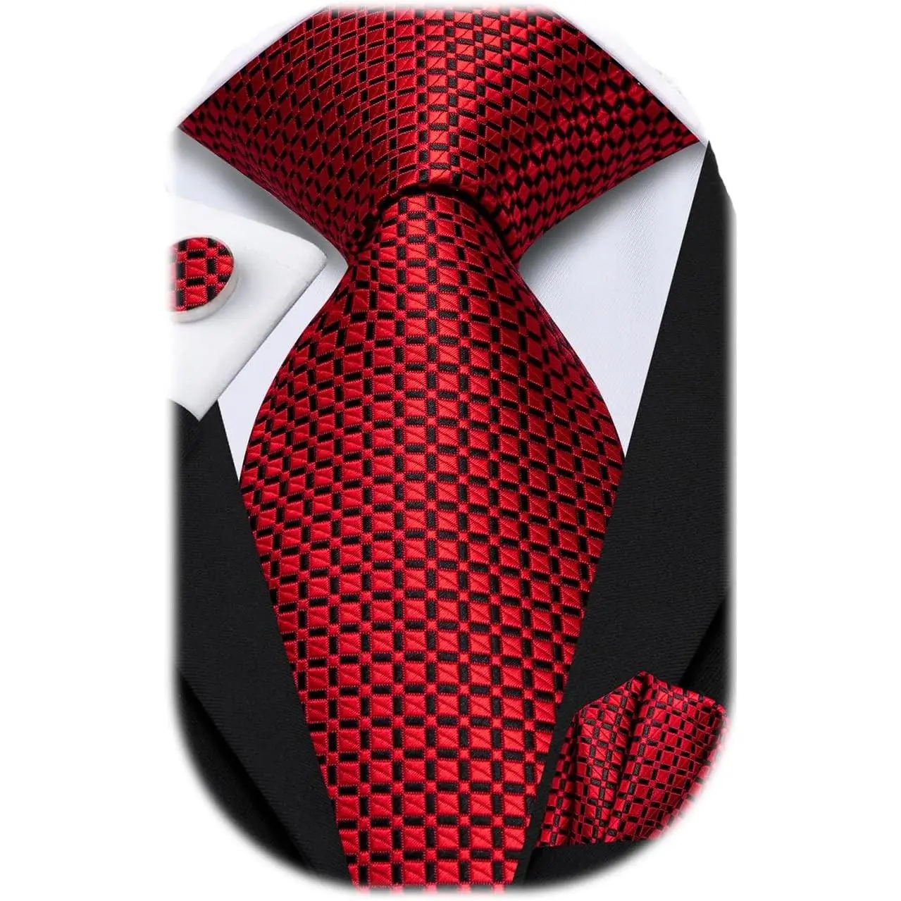 Men's 70-Inch Extra Long Tie Set with Cufflinks & Handkerchief for Big & Tall Men - Business Wedding Attire(Gift)
