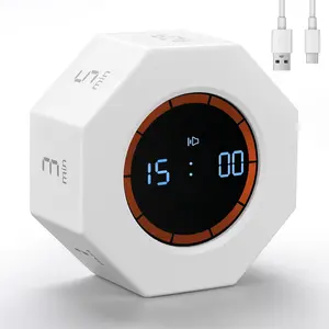 Pearl White Small Rechargeable Digital Pomodoro Timer - Gravity Sensor Auto-Rotating, 7 Preset Times (1/3/5/15/30/60/90 min), Count Up Mode, for Cooking, Kitchen, Study