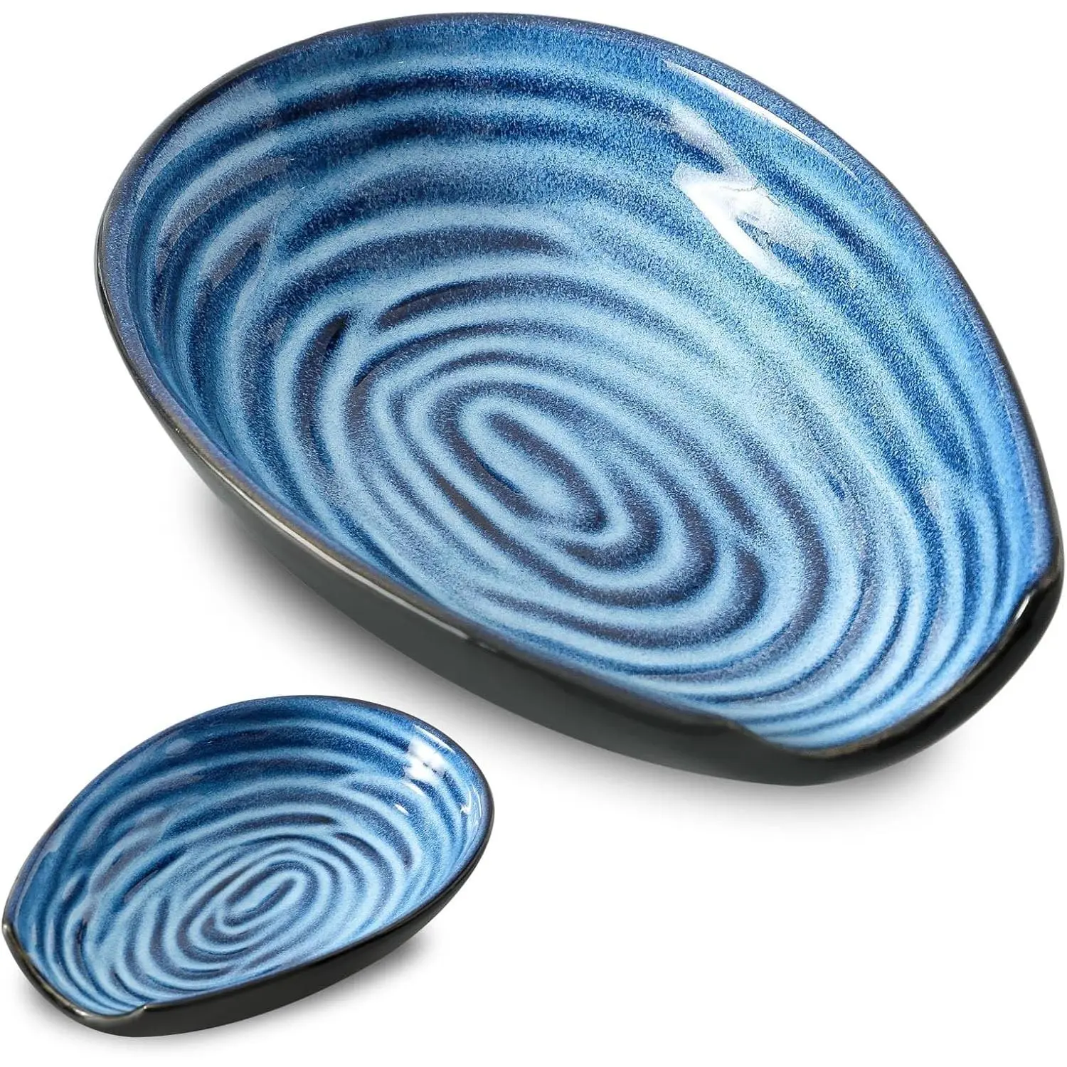 5.7 Inch Blue Porcelain Spoon Rest, Farmhouse Ceramic Spoon Holder for Kitchen Counter Stove Top, Suitable for Cooking & Coffee Spoons, 1 PC