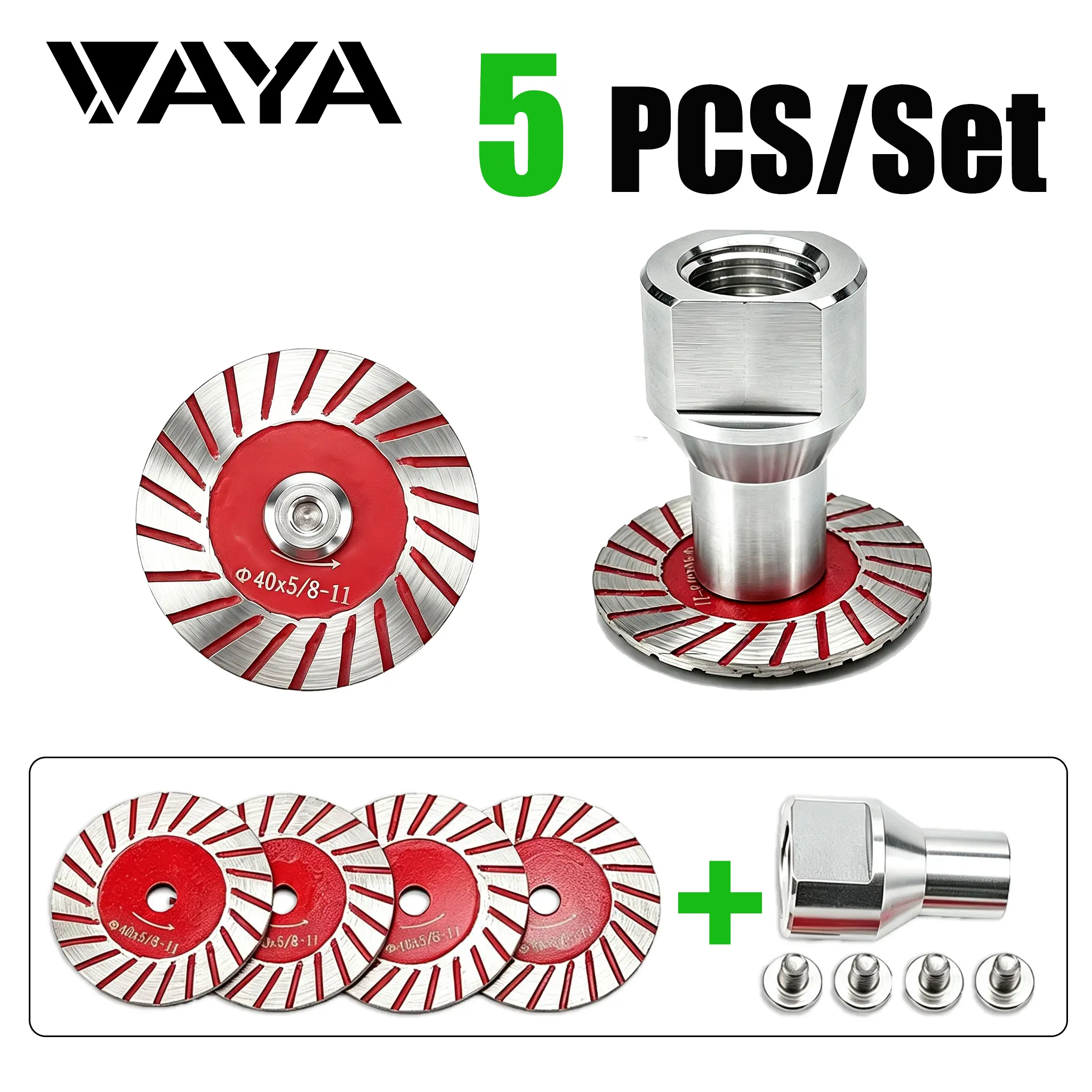 VAYA 40mm 5/8"-11 5PCS/Set Threaded Diamond Saw Blade, Angle Grinder Tool Blades accessory , Diamond Cutting Disc for Stone Carving, Tombstone & Concrete Processing