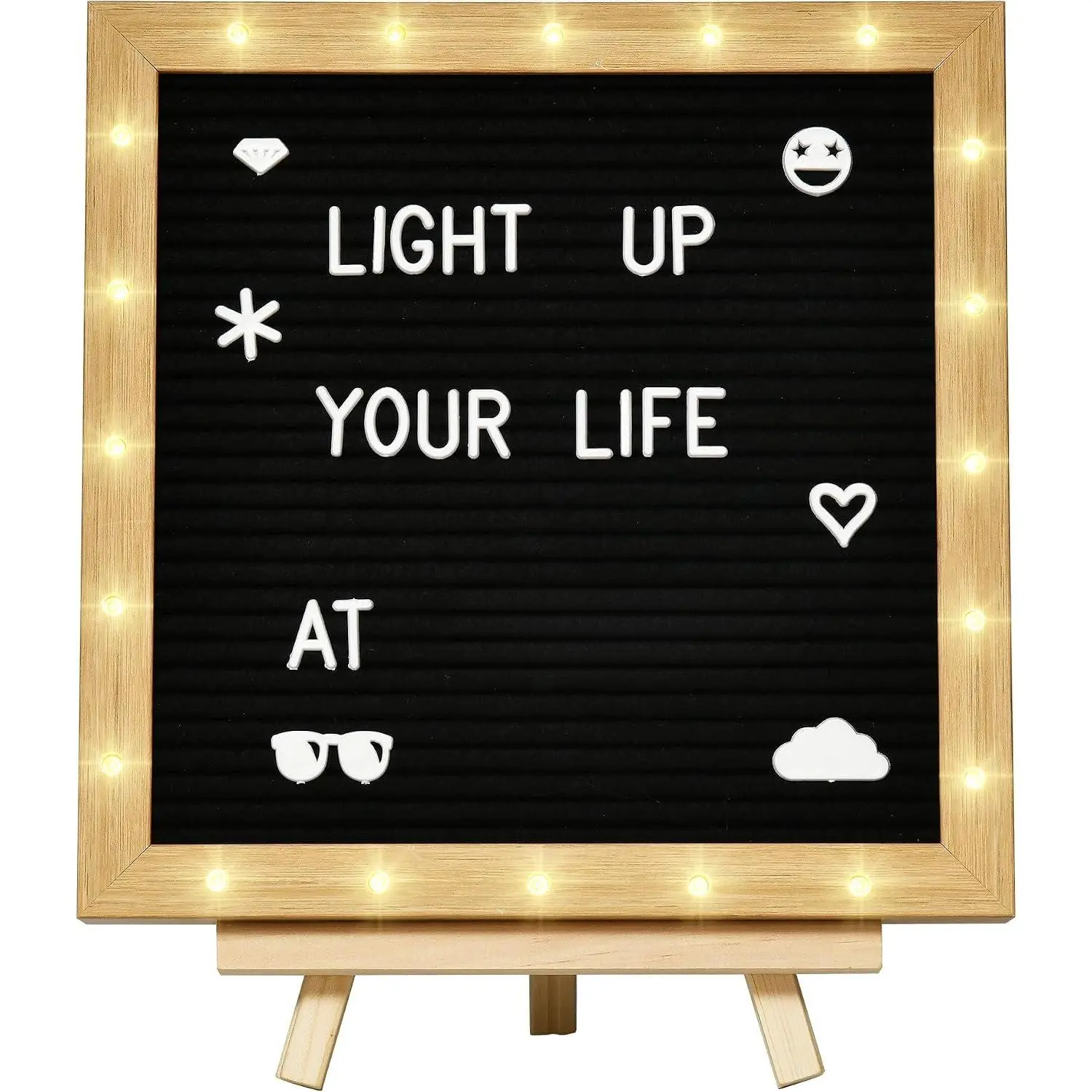 Felt Letter Board with LED Lights &  Stand, 10x10 inch, Black | Changeable message board with 394 letters, numbers, symbols, wooden frame, will you be my girlfriend sign,  announcement