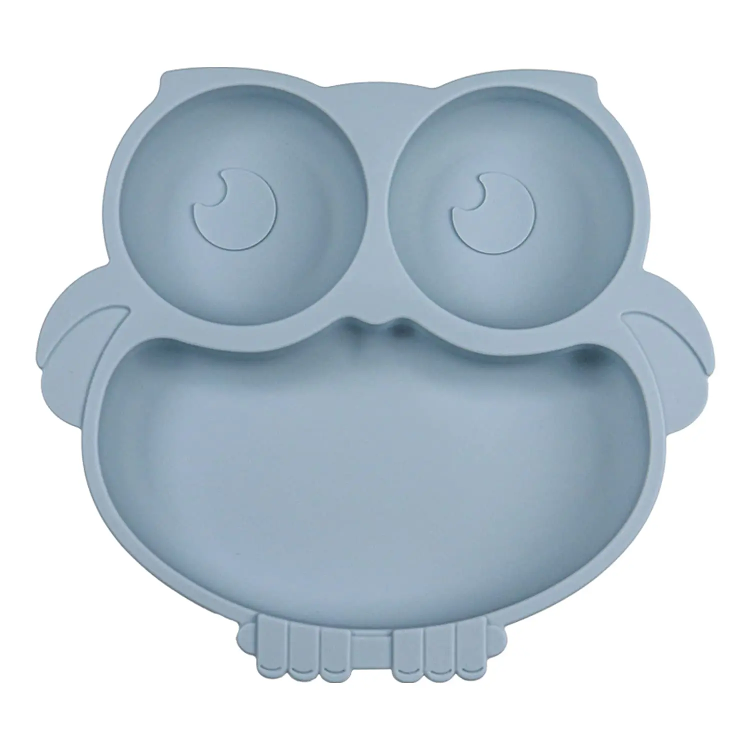 Silicone Baby Plate with Suction, Owl Shape Suction Plate  Toddler Kids, Baby Toddler Divided Dish, Blue