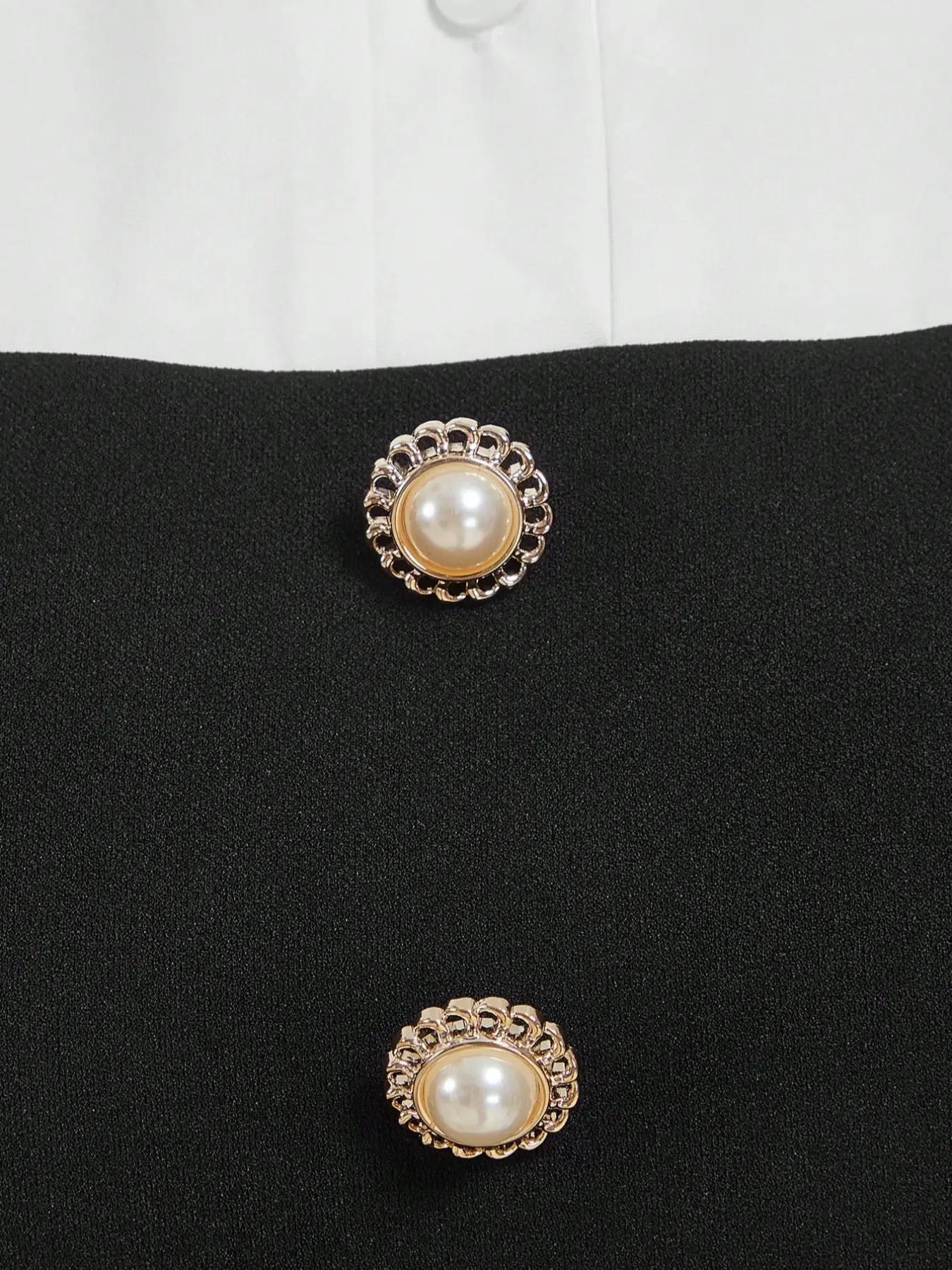 Women's Button Decoration A-line Dress, Casual Bishop Sleeve Dress for Daily Wear, Ladies Clothes for All Seasons, Fitted