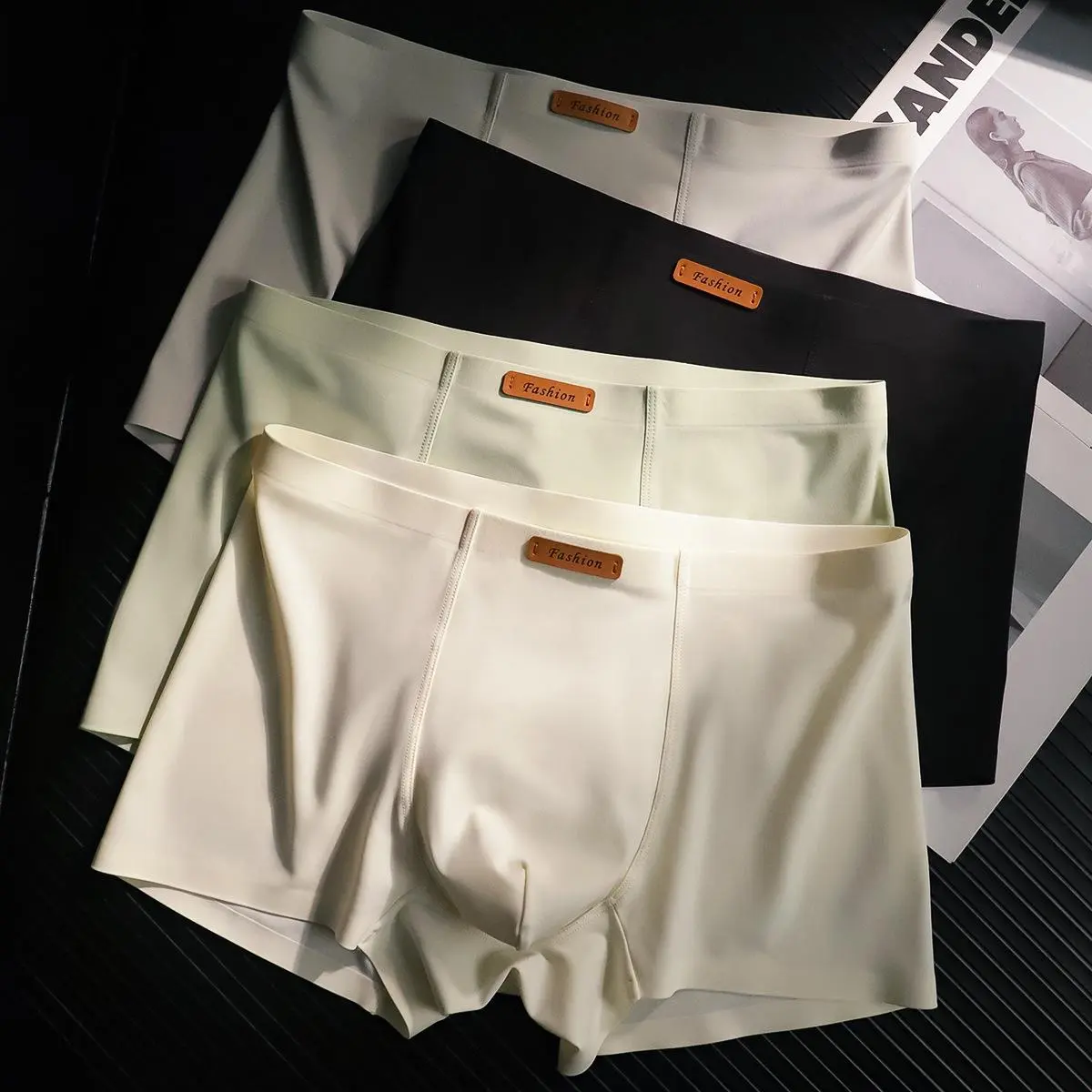 Men's Seamless Boxer Briefs Ice Silk Underwear with Lining One Piece Cut Second Skin Fit Breathable Stretchy Cotton Fabric High Stretch Elastic Irritation Free Moisture Absorbent Solid Color for Gym Workout Machine Washable