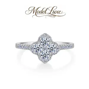 ModelLuxe 1.3CT Moissanite Rings for Women Clover Lucky 18K Gold Plated Lab-Created Engagement Promiserings Gift for Her R021 # Summervibes