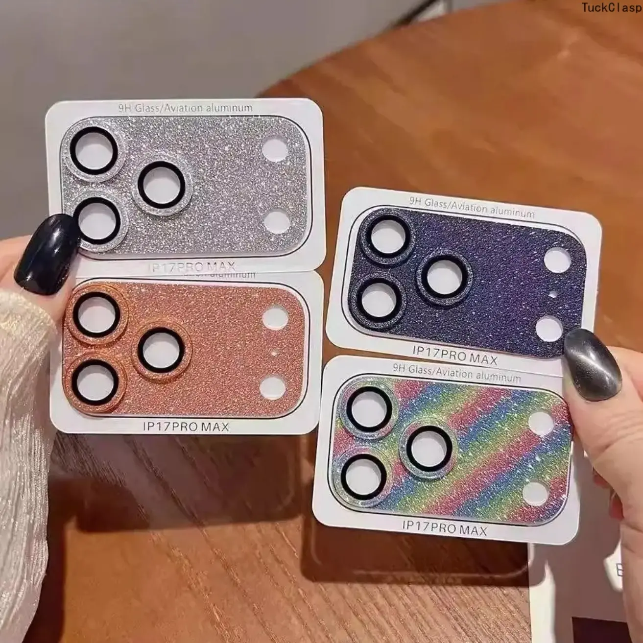 Luxury Bling Camera Lens Protector Compatible with iPhone 17 Pro Max, Glitter Diamond Metal Ring with 9H Tempered Glass, Aviation Aluminum Full-Cover Camera Lens Guard, Scratch-Resistant HD Protection Phone Accessory Pack