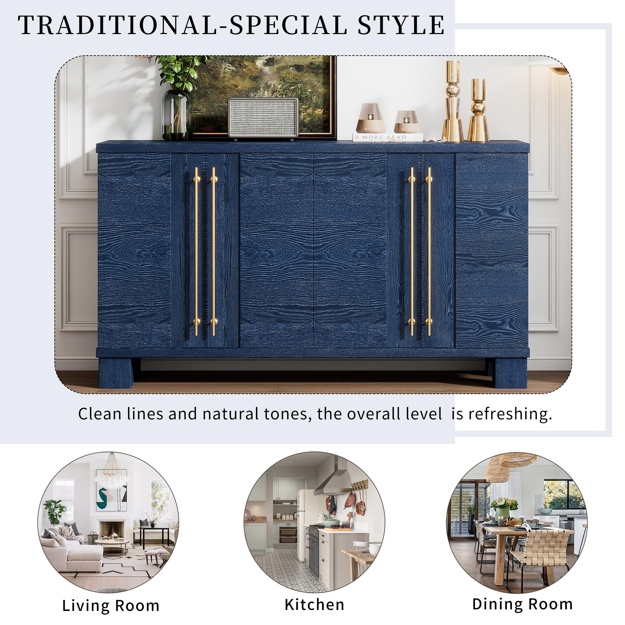 Modern Sideboard Cabinet 60-Inch Wood Console Storage Cabinet Credenza Dining Buffet Table with 4 Doors and Adjustable Shelves for Living Room Entryway, Navy Blue Modern Sideboard Cabinet 60-Inch Wood Console Storage Cabinet Credenza Dining Buffet Table with 4 Doors and Adjustable Shelves for Living Room Entryway, Navy Blue