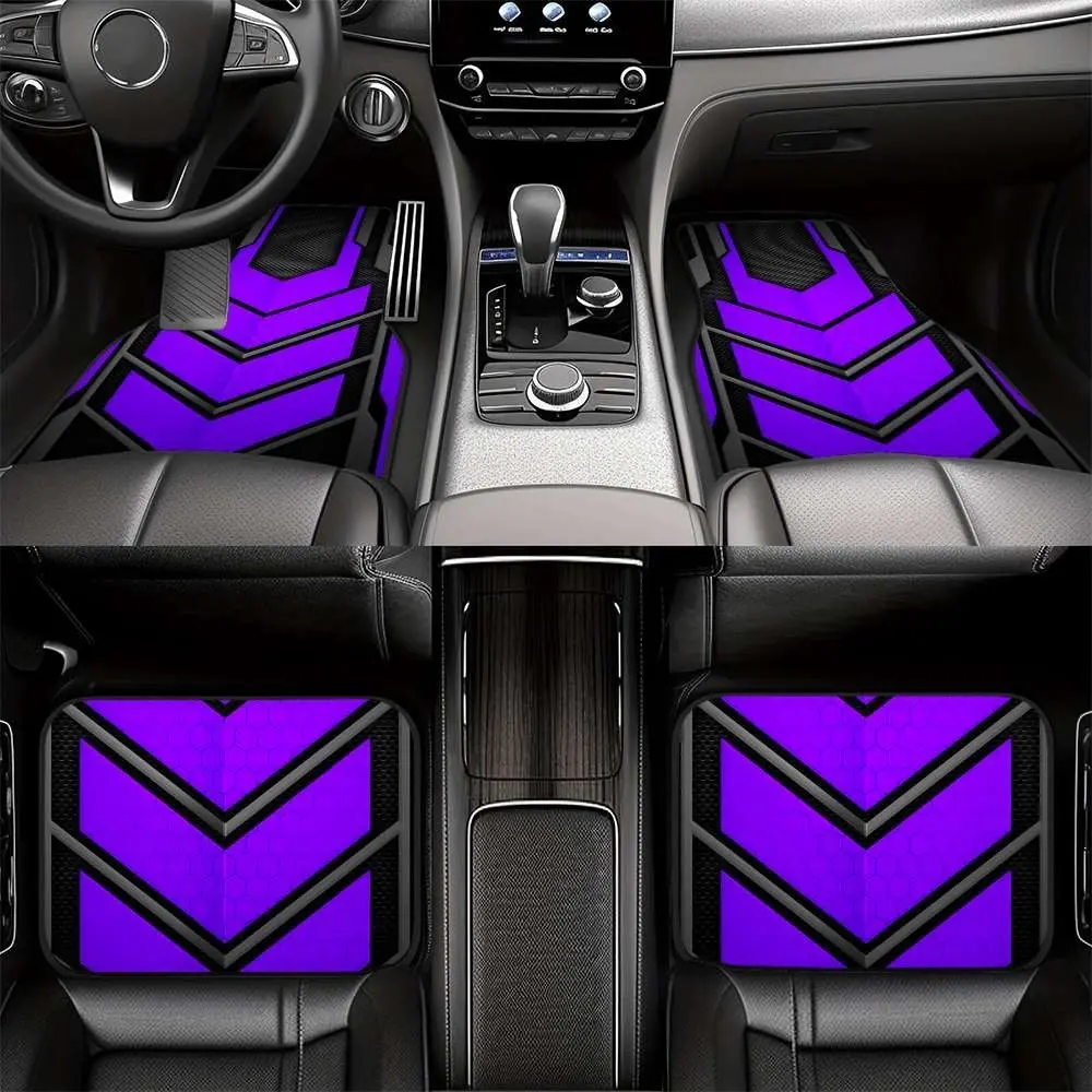 4-Piece 2D Print Futuristic Car Floor Mats, Durable Polyester, Fits Trucks and Suvs, Fun Design, Non-Slip, Holiday Gift, High-Quality Material