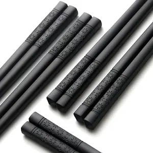 5 Pairs of Reusable, Dishwasher-Safe Fiberglass Chopsticks with Cherry Blossom Pattern - 9 1/2 Inches
