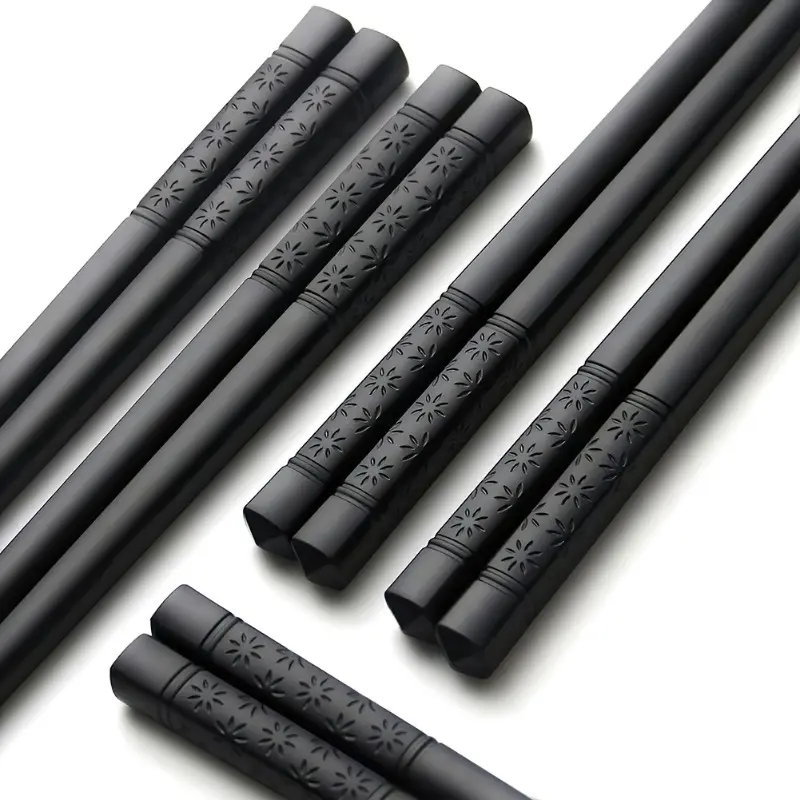 5 Pairs of Reusable, Dishwasher-Safe Fiberglass Chopsticks with Cherry Blossom Pattern - 9 1/2 Inches