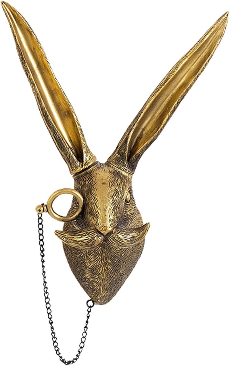 Animal Heads Wall Decor, Faux Deer Head Mount, Animal Sculptures Wall Decor, Resin Animal Head Wall Hanging Decoration for Living Room Bedroom Kitchen Gift,Rabbit