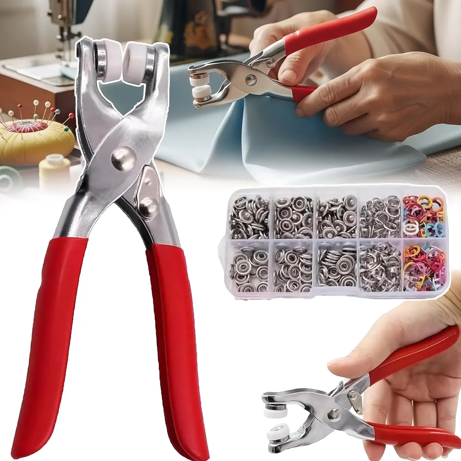 100 Sets Metal Snaps Button Pliers, Press Tool Kit for, DIY Crafts,Clothes,Hats and Sewing,Snap Button Fasteners Kit for Clothing Sewing (9.5mm), Sewing Tools, Christmas Party Gifts