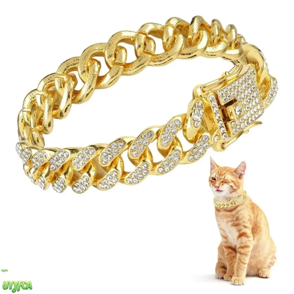 2026 Rhinestone Jewelry-Inspired Cuban Link Metal Chain Pet Collar - 1-Piece Secure Lock Buckle, Durable Construction, Chic Look, All-Season Everyday Wear for Small-Medium Dogs & Cats (Sports & Outdoor Daily Walking Collars Accessory)