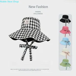 Women's Reversible Plaid Print Wide Brim Bucket Hat, Adjustable Double-Sided UV Shield Sun Hat, Light Summer Headwear for Seaside Beach Days & Outdoor Travel Trips