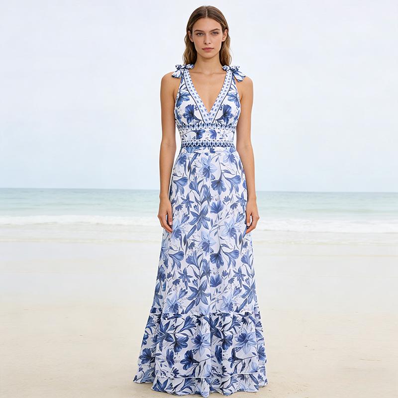 Women's V Neck Bohemian Print One-Piece Swimsuit and Matching Cover Skirt Set Summer Swimdress Swimming Vacation Beach Bathing SuitSuit Stylish Beachwear