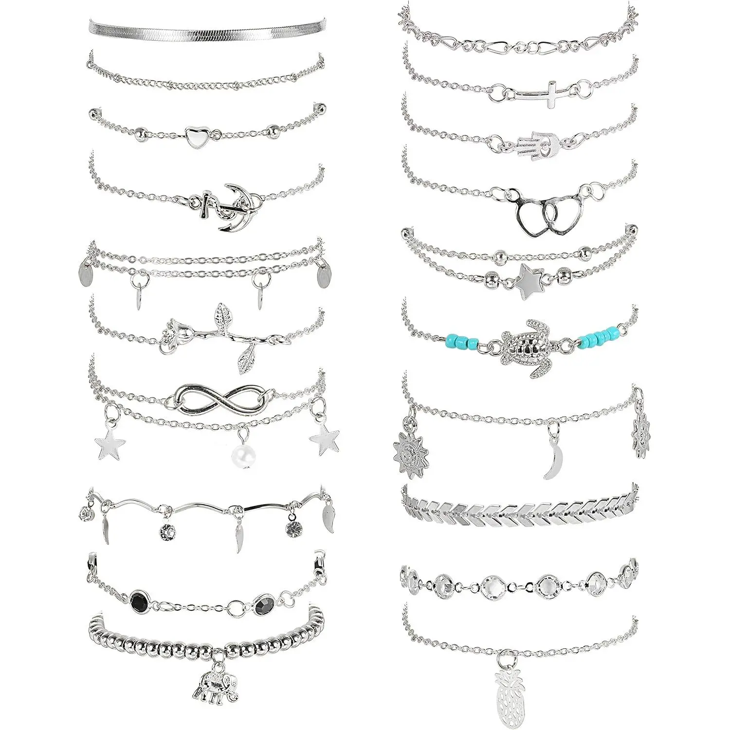 Drperfect 20Pcs Ankle Bracelets for Women Waterproof Summer Beach Anklets Boho Cute Charm Anklets Layered Stackable Womens Anklet Bracelets Set Non Tarnish Foot Jewelry