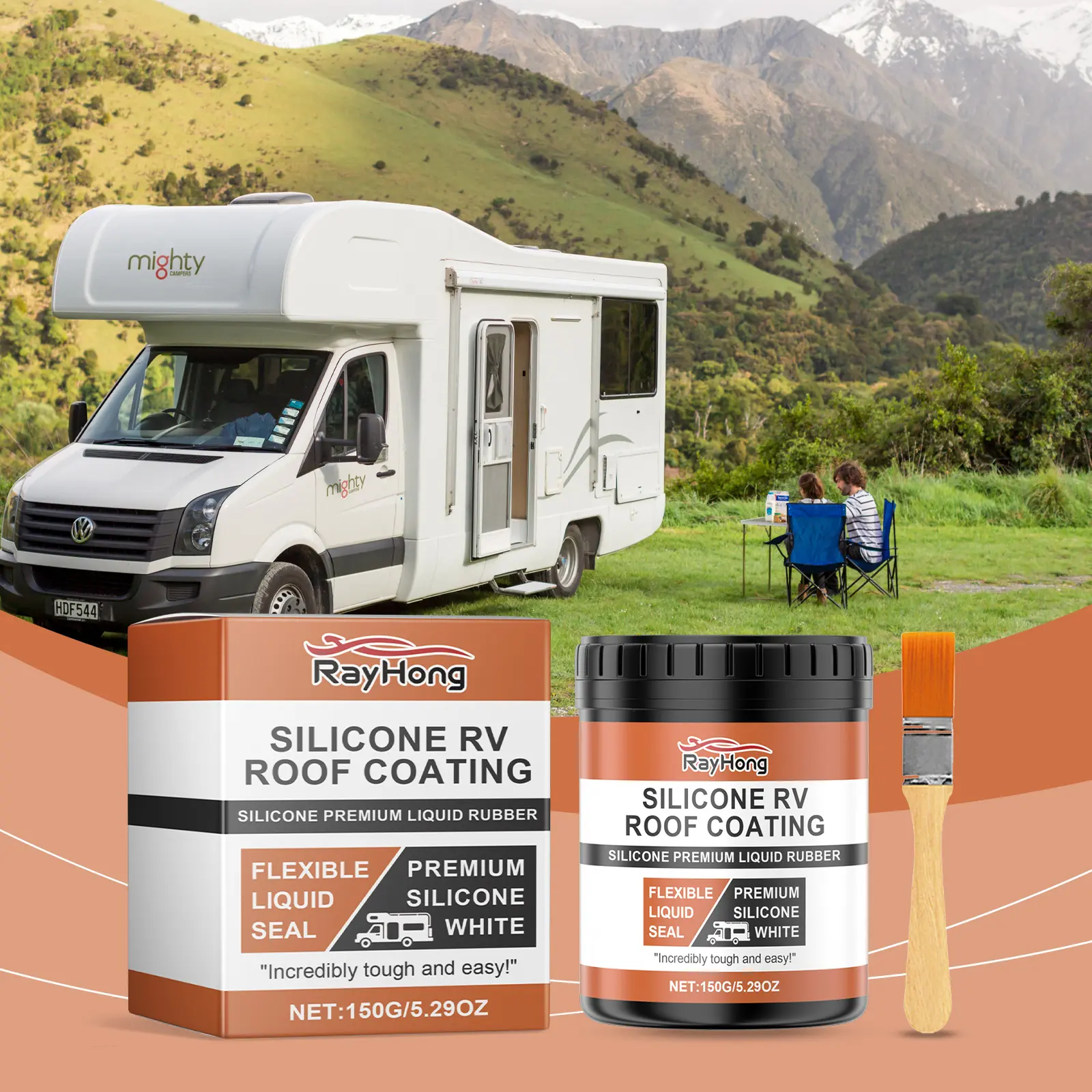 Rayhong Premium Silicone RV Roof Coating - Flexible Liquid Sealant for Automotive RV Roof Repair, Wood Surface Leak Sealing