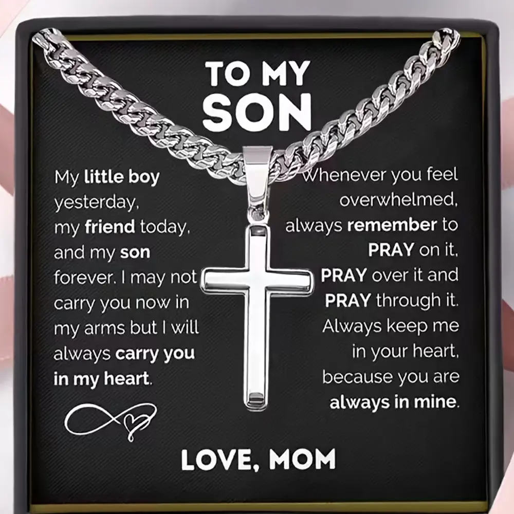 Men’s Stainless Steel Cuban Link Chain Necklace with Faith Pendant - Religious Symbol Jewelry, Unisex Casual Wear Daily Match Fashion Accessory, Chain Jewelry Necklaces