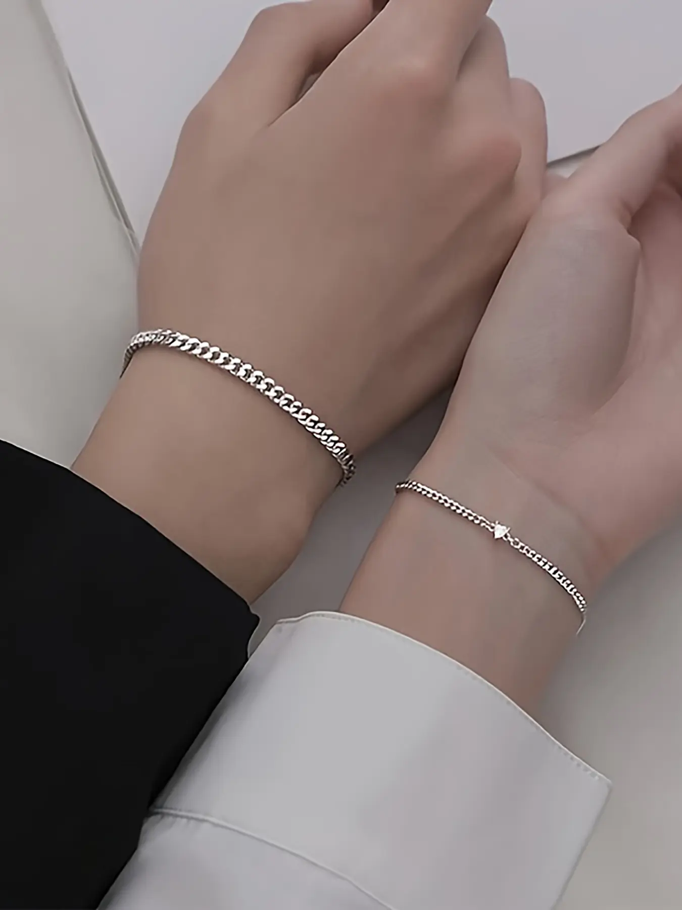 2 Piece Stainless Steel Couple Bracelet and Anklet Set, Valentine's Day Gift, Casual Geometric Design, Beach Vacation Jewelry, Bracelet for Couples
