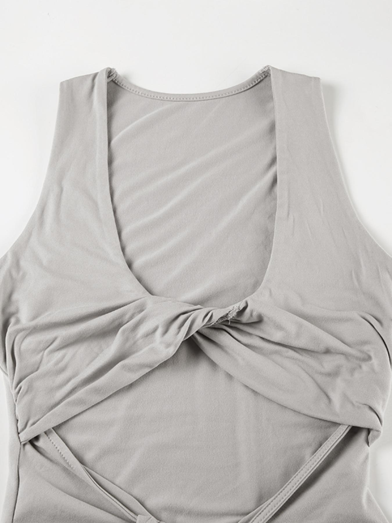 Women's Plain Twist Ruched Cut Out Tank Dress, Sexy U-Neck Sleeveless Fitted Formal Maxi Dress for Evening, Party, Club & Dating, Ladies' Clothes for All Seasons