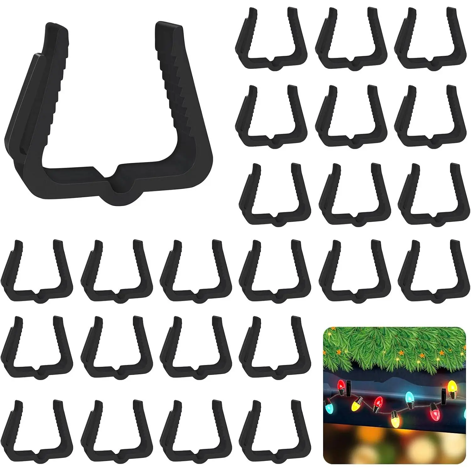 Christmas Light Hanger Clips Fascia Board Light Clips Plastic Holiday Deck Banister Hanger for Christmas Fascia Board Roof Gutter Fence Eave Decoration, Black (50 PCS, 1 5/8")