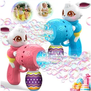 Bubble Guns for Toddlers & Kids: Easter Basket Stuffers 2-Pack Bunny & Egg Themed - Leak-Proof Bubble Blaster Toys with Refill Solution - Perfect for Easter Egg Hunt & Outdoor Party