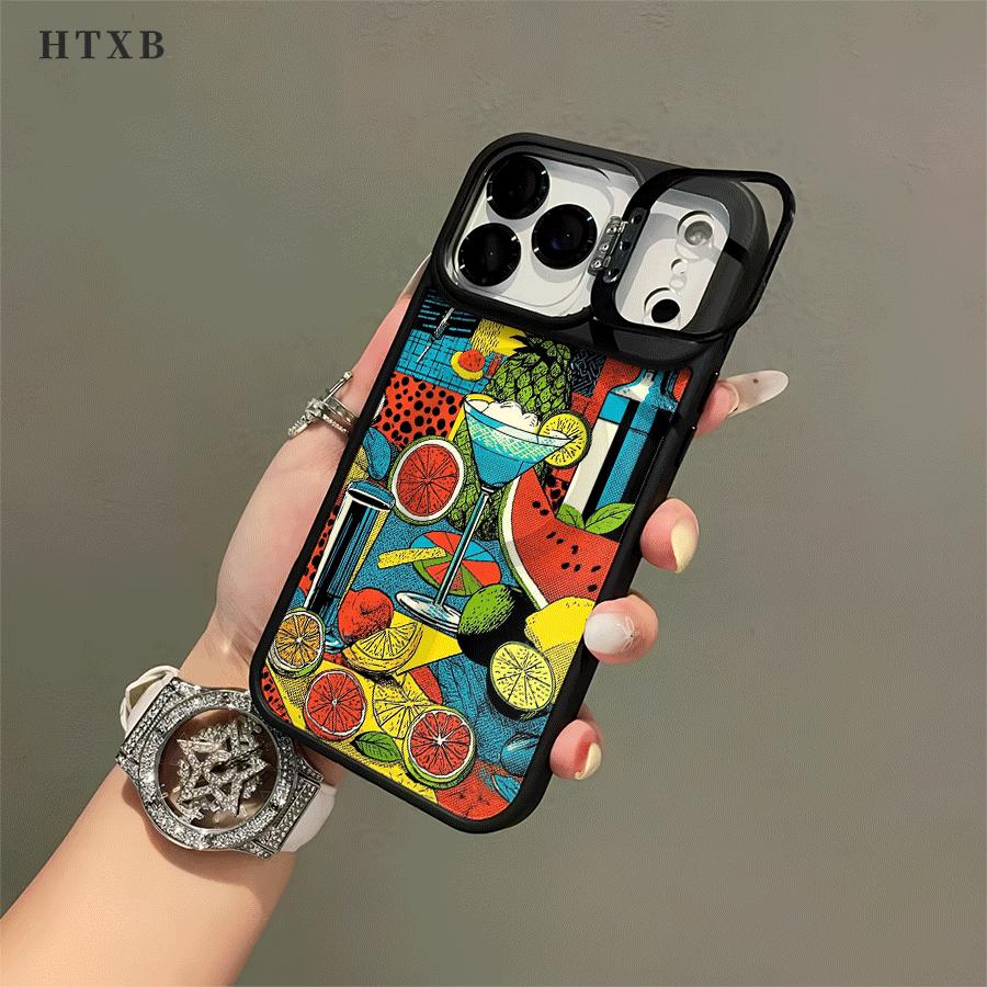 Cocktail Lemon Pattern Metal Camera Cover Magnetic UV Printed Phone Case, suitable for iPhone 17, 16, 15, 14, 13, 12 Pro Max/Pro/Plus series